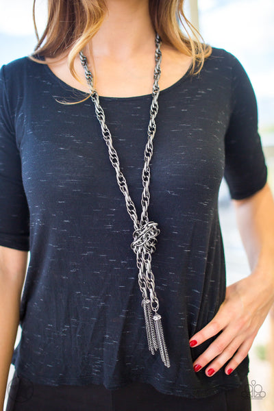 SCARFed for Attention - Gunmetal Necklace - Paparazzi Accessories - Bling On The Jewels By Alyssa and Victoria