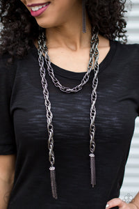 SCARFed for Attention - Gunmetal Necklace - Paparazzi Accessories - Bling On The Jewels By Alyssa and Victoria