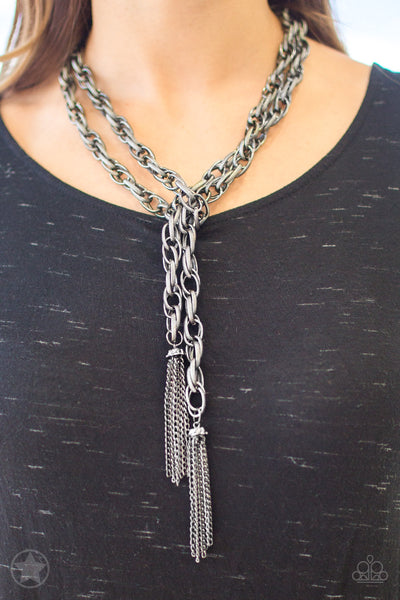 SCARFed for Attention - Gunmetal Necklace - Paparazzi Accessories - Bling On The Jewels By Alyssa and Victoria