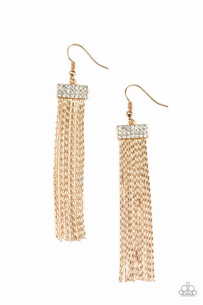 Twinkling Tapestry - Gold Earrings - Paparazzi Accessories - Bling On The Jewels By Alyssa and Victoria