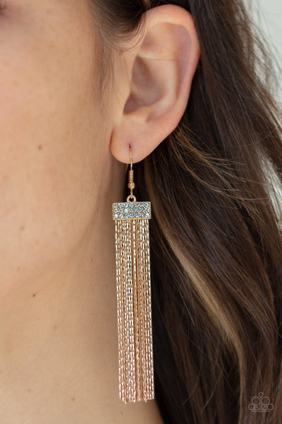 Twinkling Tapestry - Gold Earrings - Paparazzi Accessories - Bling On The Jewels By Alyssa and Victoria