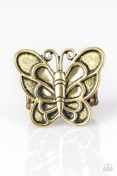 Sky High Butterfly - Brass Ring - Paparazzi Accessories - Bling On The Jewels By Alyssa and Victoria