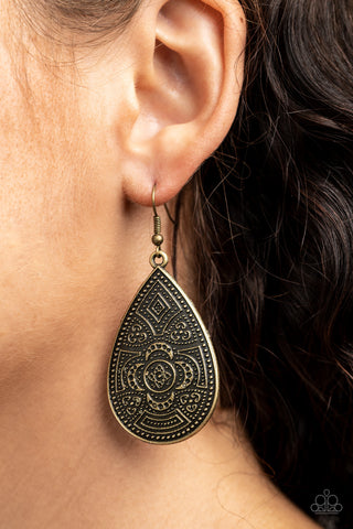 Tribal Takeover - Brass Earrings - Paparazzi Accessories - Bling On The Jewels By Alyssa and Victoria