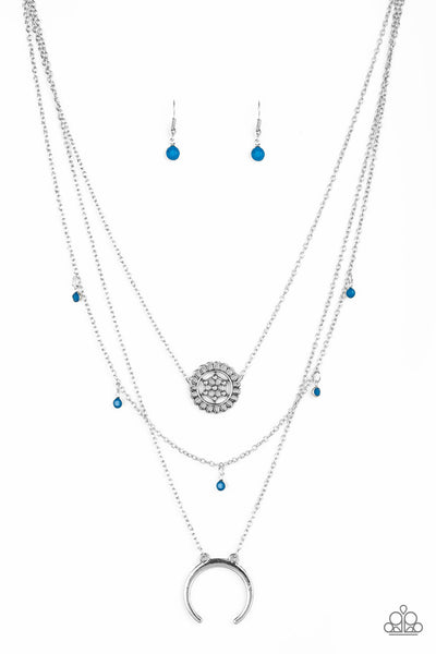 Lunar Lotus - Blue Necklace - Paparazzi Accessories - Bling On The Jewels By Alyssa and Victoria