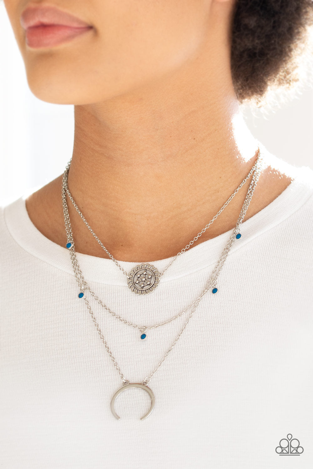 Lunar Lotus - Blue Necklace - Paparazzi Accessories - Bling On The Jewels By Alyssa and Victoria