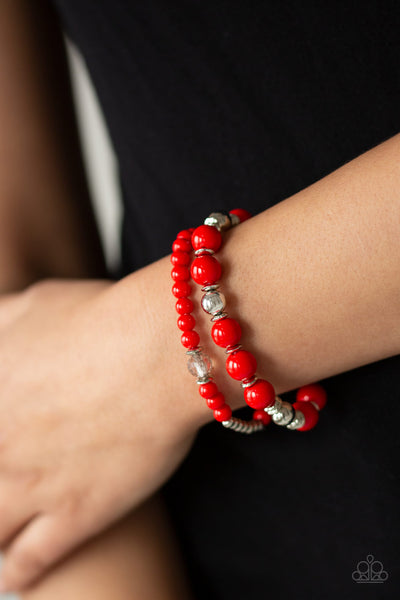 Colorful Collisions - Red Bracelets - Paparazzi Accessories - Bling On The Jewels By Alyssa and Victoria