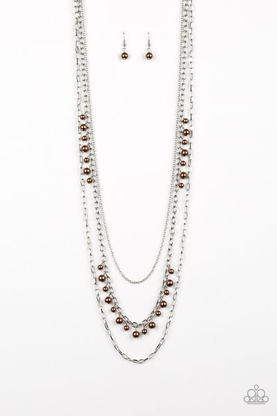 Pearl Pageant - Brown Necklace - Paparazzi Accessories - Bling On The Jewels By Alyssa and Victoria