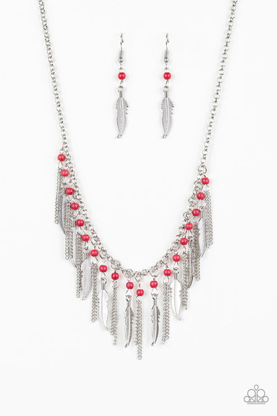 Feathered Ferocity - Red Necklace - Paparazzi Accessories - Bling On The Jewels By Alyssa and Victoria