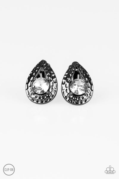 Elite Edge - Black Clip On Earrings - Paparazzi Accessories - Bling On The Jewels By Alyssa and Victoria