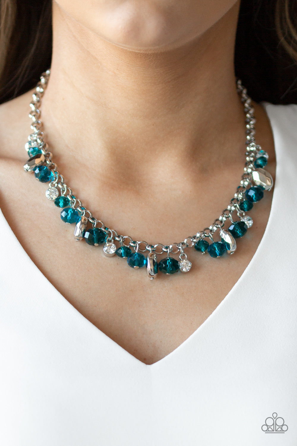 Downstage Dazzle - Blue Necklace - Paparazzi Accessories - Bling On The Jewels By Alyssa and Victoria