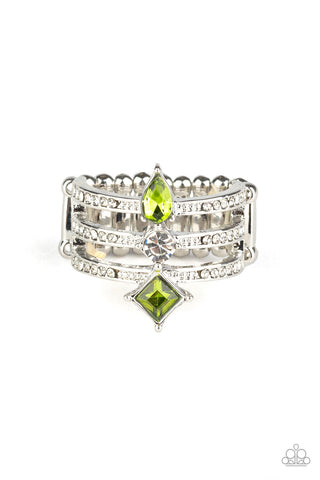 Triple Throne Twinkle - Green Ring - Paparazzi Accessories - Bling On The Jewels By Alyssa and Victoria