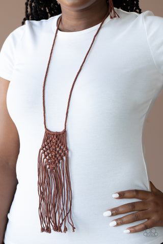 Macrame Mantra - Brown Necklace - Paparazzi Accessories - Bling On The Jewels By Alyssa and Victoria