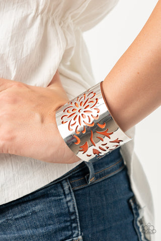 Get Your Bloom On - Orange Cuff Bracelet - Paparazzi Accessories - Bling On The Jewels By Alyssa and Victoria