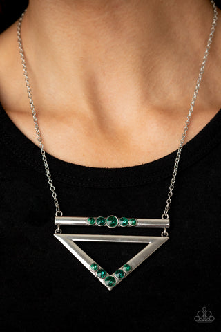 Triangulated Twinkle - Green Necklace - Paparazzi Accessories - Bling On The Jewels By Alyssa and Victoria