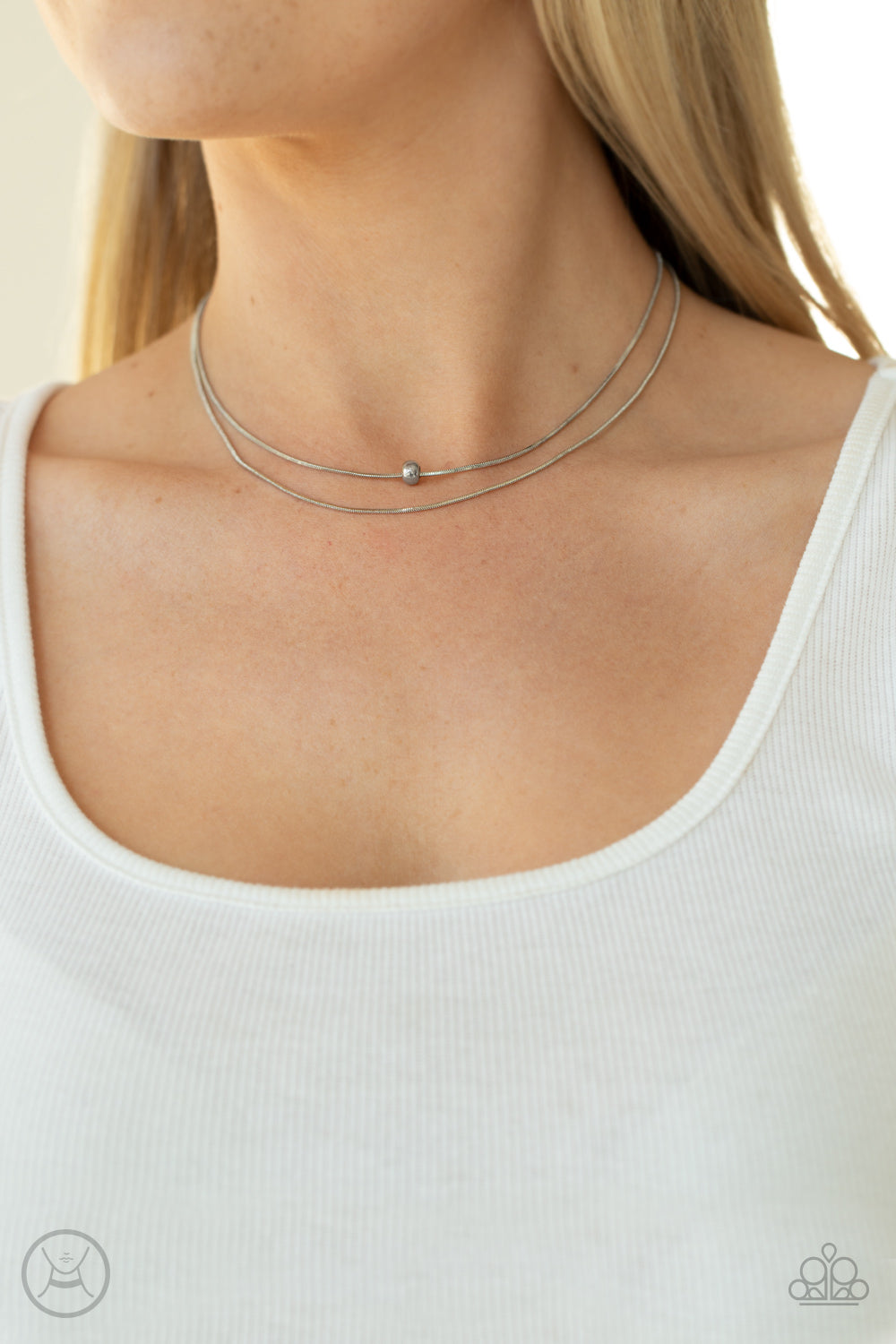 Super Slim - Silver Choker Necklace - Paparazzi Accessories - Bling On The Jewels By Alyssa and Victoria