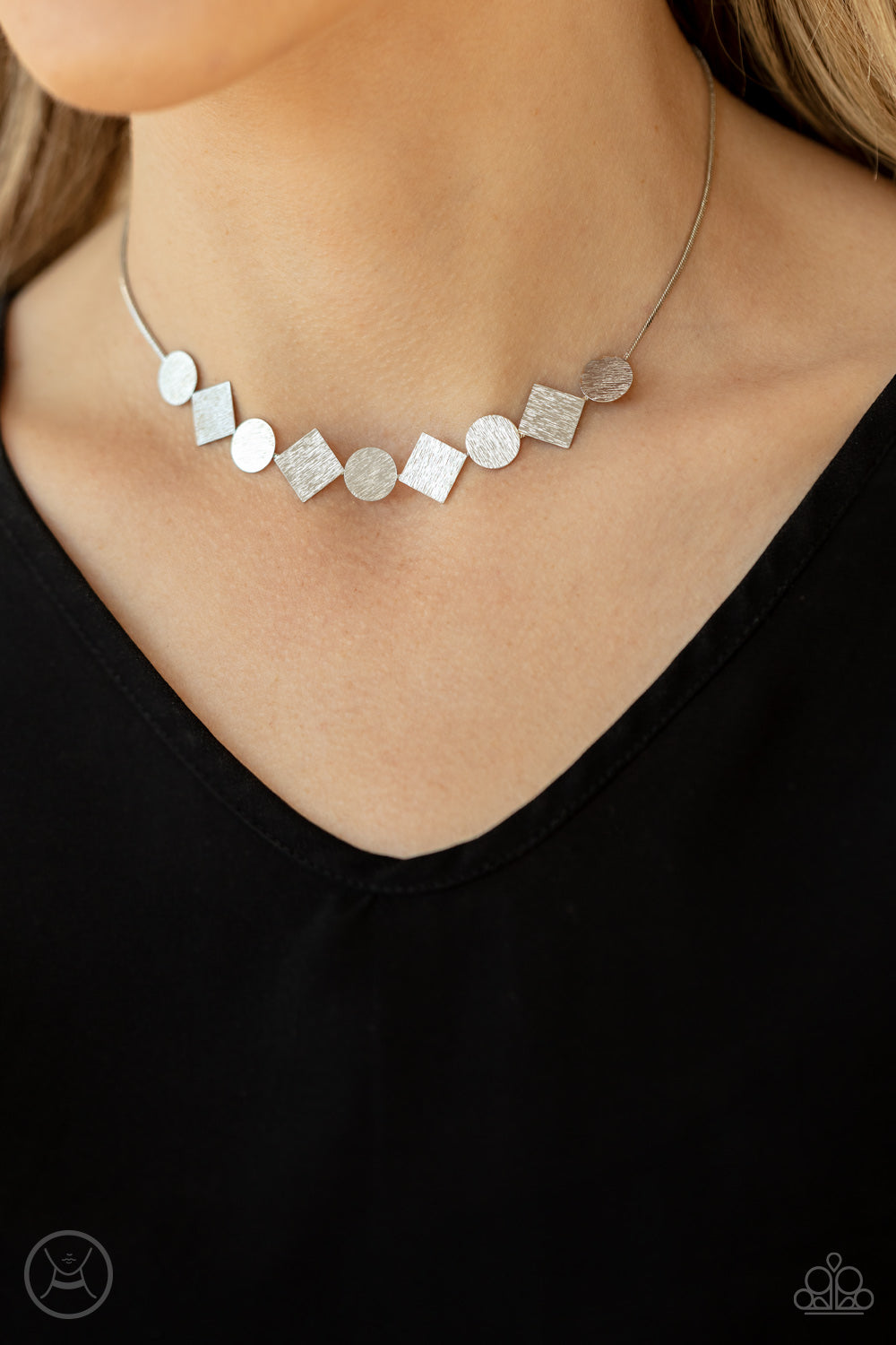 Dont Get Bent Out Of Shape - Silver Choker Necklace - Paparazzi Accessories - Bling On The Jewels By Alyssa and Victoria