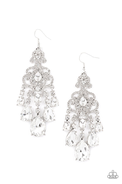 Queen Of All Things Sparkly - White Earrings - Paparazzi Accessories - Bling On The Jewels By Alyssa and Victoria