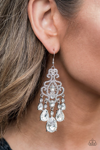 Queen Of All Things Sparkly - White Earrings - Paparazzi Accessories - Bling On The Jewels By Alyssa and Victoria