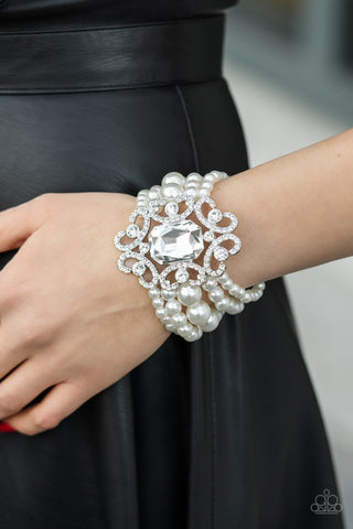 Rule The Room - White Bracelet - Paparazzi Accessories - Bling On The Jewels By Alyssa and Victoria