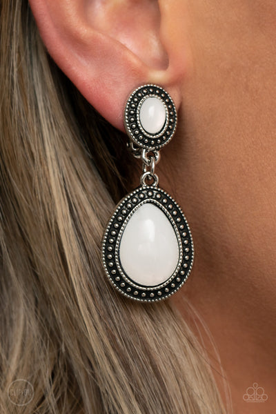 Carefree Clairvoyance - White Earrings - Paparazzi Accessories - Bling On The Jewels By Alyssa and Victoria