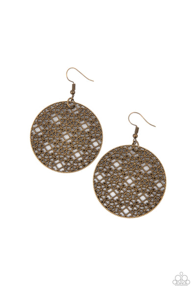 Metallic Mosaic - Brass Earrings - Paparazzi Accessories - Bling On The Jewels By Alyssa and Victoria