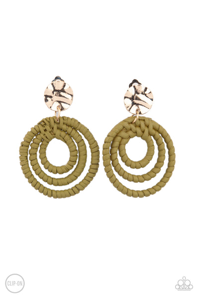 Whimsically Wicker - Green Earrings - Paparazzi Accessories - Bling On The Jewels By Alyssa and Victoria