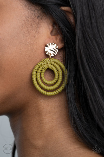 Whimsically Wicker - Green Earrings - Paparazzi Accessories - Bling On The Jewels By Alyssa and Victoria