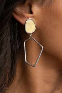 Retro Reverie - Yellow Clip On Earrings - Paparazzi Accessories - Bling On The Jewels By Alyssa and Victoria