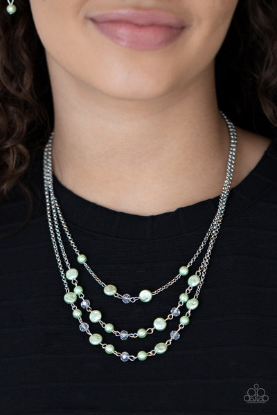 Let The Record GLOW - Green Necklace - Paparazzi Accessories - Bling On The Jewels By Alyssa and Victoria