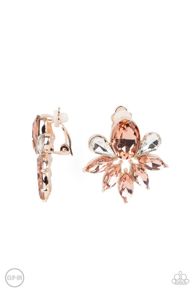 Fearless Finesse - Rose Gold Clip On Earrings - Paparazzi Accessories - Bling On The Jewels By Alyssa and Victoria