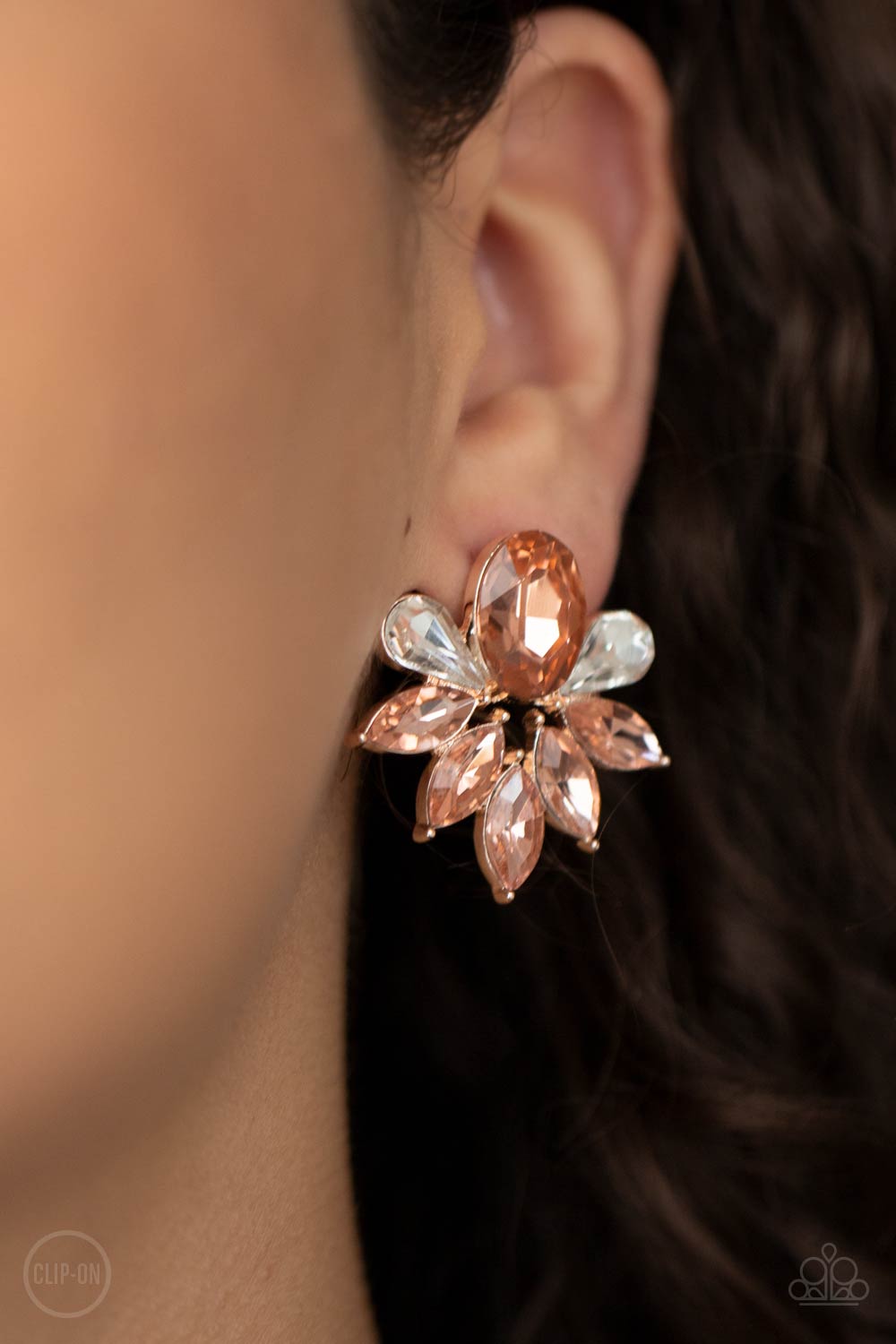 Fearless Finesse - Rose Gold Clip On Earrings - Paparazzi Accessories - Bling On The Jewels By Alyssa and Victoria