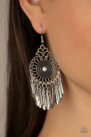 Dream a Little DREAMCATCHER - White Earrings - Paparazzi Accessories - Bling On The Jewels By Alyssa and Victoria