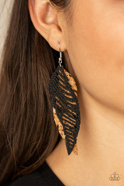 WINGING Off The Hook - Black Earrings - Paparazzi Accessories - Bling On The Jewels By Alyssa and Victoria