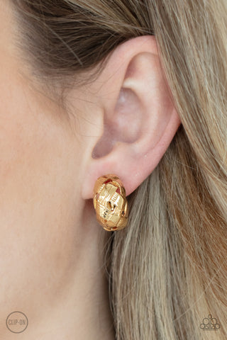 Wrought With Edge - Gold Clip On Earrings - Paparazzi Accessories - Bling On The Jewels By Alyssa and Victoria