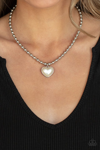 Heart Full of Fancy - White Necklace - Paparazzi Accessories - Bling On The Jewels By Alyssa and Victoria