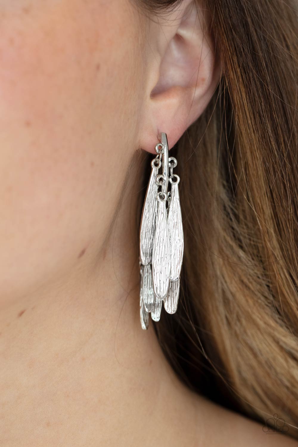 Pursuing The Plumes - Silver Earrings - Paparazzi Accessories - Bling On The Jewels By Alyssa and Victoria