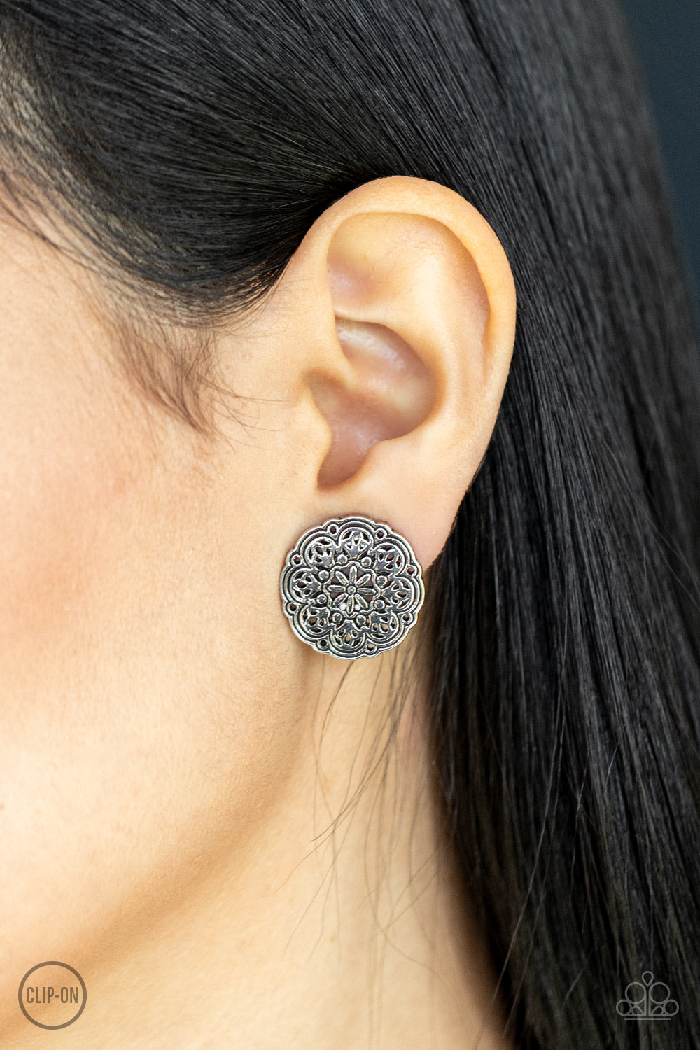 Mandala Harvest - Silver Clip On Earrings - Paparazzi Accessories - Bling On The Jewels By Alyssa and Victoria