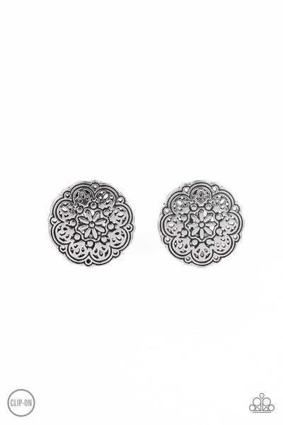 Mandala Harvest - Silver Clip On Earrings - Paparazzi Accessories - Bling On The Jewels By Alyssa and Victoria