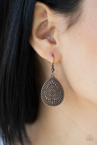 Mayan Mecca - Copper Earrings - Paparazzi Accessories - Bling On The Jewels By Alyssa and Victoria