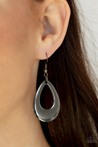 All Allure, All The Time - Black Earrings - Paparazzi Accessories A thick gunmetal teardrop frame drips from the ear, creating an alluring lure. Earring attaches to a standard fishhook fitting.  Sold as one pair of earrings.  New Kit