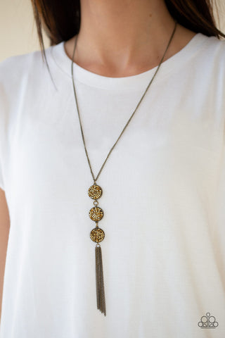 Triple Shimmer - Brass Necklace - Paparazzi Accessories - Bling On The Jewels By Alyssa and Victoria