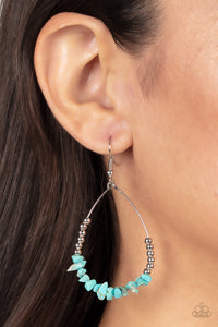 Come Out of Your SHALE - Blue Earrings - Paparazzi Accessories Dainty silver beads flank a row of refreshing turquoise rock beads along a dainty silver wire, creating an earthy teardrop frame. Earring attaches to a standard fishhook fitting.  Sold as one pair of earrings.  New Kit