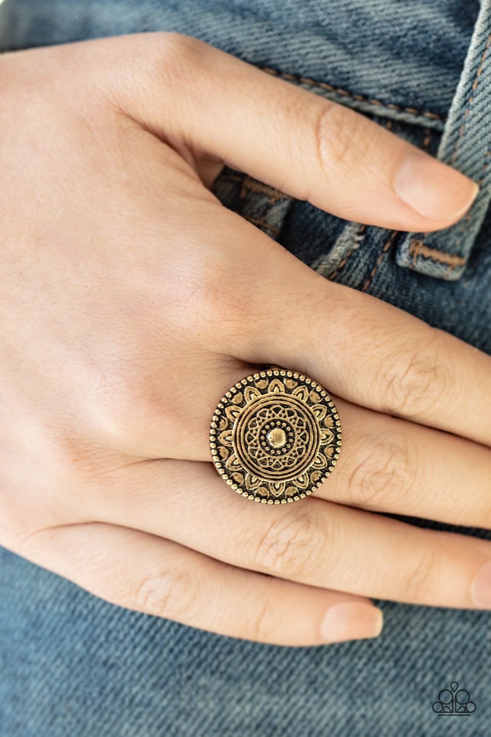 One in a Medallion - Brass Ring - Paparazzi Accessories - Bling On The Jewels By Alyssa and Victoria